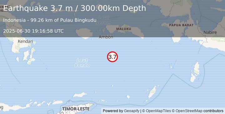 Earthquake BANDA SEA (3.7 m) (2025-06-30 19:16:58 UTC)