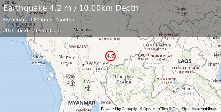 Earthquake MYANMAR (4.2 m) (2025-06-30 19:43:11 UTC)