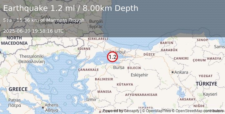 Earthquake WESTERN TURKEY (1.2 ml) (2025-06-30 19:58:16 UTC)