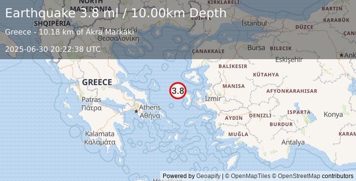 Earthquake AEGEAN SEA (3.8 ml) (2025-06-30 20:22:38 UTC)