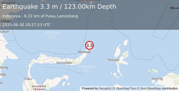 Earthquake KEPULAUAN SANGIHE, INDONESIA (3.3 m) (2025-06-30 20:27:23 UTC)