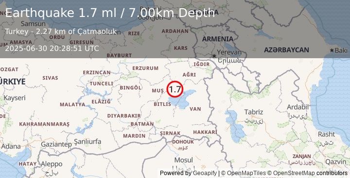 Earthquake EASTERN TURKEY (1.7 ml) (2025-06-30 20:28:51 UTC)