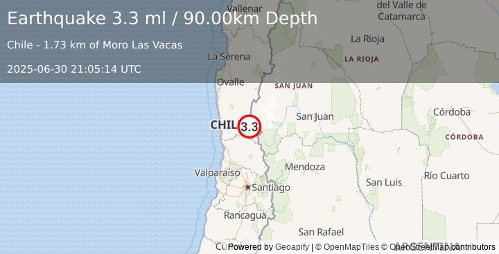 Earthquake COQUIMBO, CHILE (3.3 ml) (2025-06-30 21:05:14 UTC)