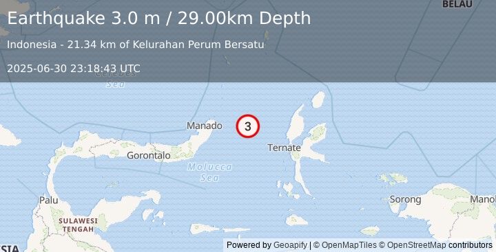 Earthquake MOLUCCA SEA (3.0 m) (2025-06-30 23:18:43 UTC)