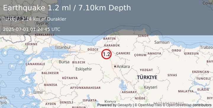 Earthquake CENTRAL TURKEY (1.2 ml) (2025-07-01 01:24:45 UTC)
