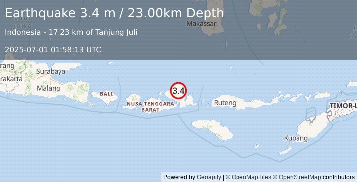 Earthquake SUMBAWA REGION, INDONESIA (3.4 m) (2025-07-01 01:58:13 UTC)