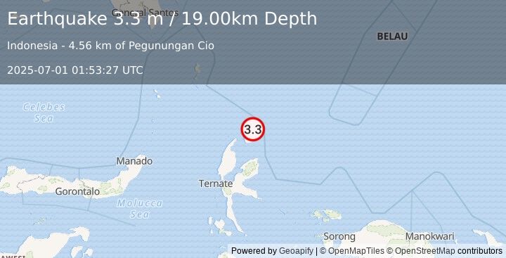 Earthquake HALMAHERA, INDONESIA (3.3 m) (2025-07-01 01:53:27 UTC)