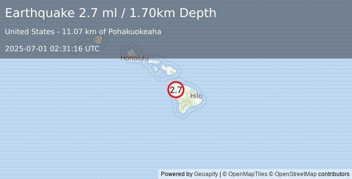 Earthquake ISLAND OF HAWAII, HAWAII (2.7 ml) (2025-07-01 02:31:16 UTC)