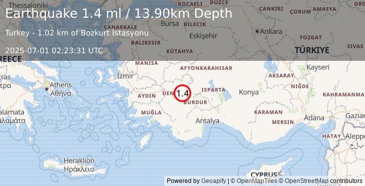 Earthquake WESTERN TURKEY (1.4 ml) (2025-07-01 02:23:31 UTC)