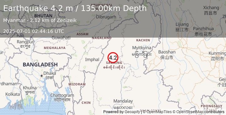 Earthquake MYANMAR (4.2 m) (2025-07-01 02:44:16 UTC)