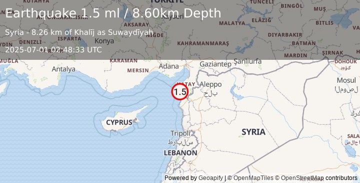 Earthquake CENTRAL TURKEY (1.5 ml) (2025-07-01 02:48:33 UTC)