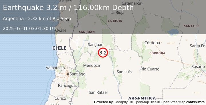 Earthquake SAN JUAN, ARGENTINA (3.2 m) (2025-07-01 03:01:30 UTC)