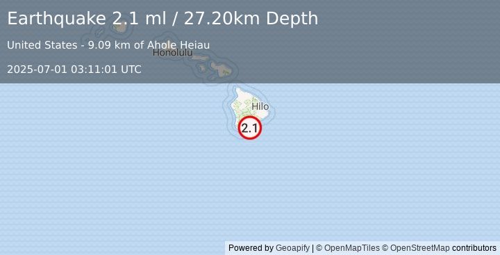 Earthquake ISLAND OF HAWAII, HAWAII (2.1 ml) (2025-07-01 03:11:01 UTC)