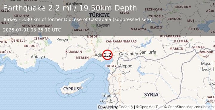 Earthquake CENTRAL TURKEY (2.2 ml) (2025-07-01 03:35:10 UTC)