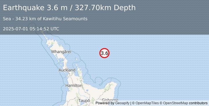Earthquake OFF E. COAST OF N. ISLAND, N.Z. (3.6 m) (2025-07-01 05:14:52 UTC)