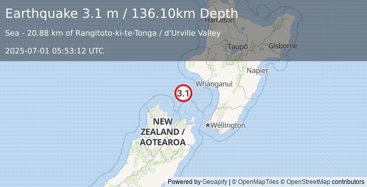 Earthquake COOK STRAIT, NEW ZEALAND (3.1 m) (2025-07-01 05:53:12 UTC)