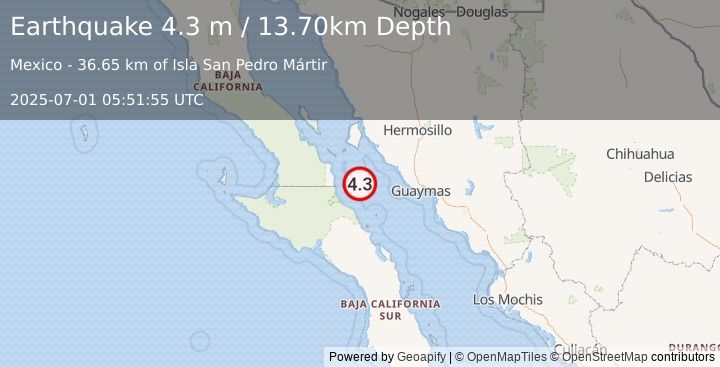 Earthquake GULF OF CALIFORNIA (4.3 m) (2025-07-01 05:51:55 UTC)