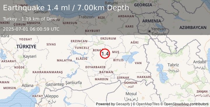 Earthquake EASTERN TURKEY (1.4 ml) (2025-07-01 06:00:59 UTC)