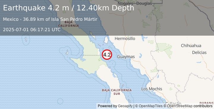 Earthquake GULF OF CALIFORNIA (4.2 m) (2025-07-01 06:17:21 UTC)