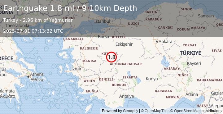Earthquake WESTERN TURKEY (1.8 ml) (2025-07-01 07:13:32 UTC)