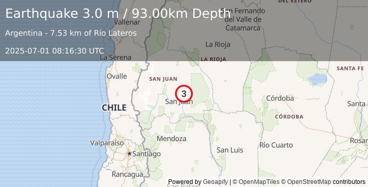 Earthquake SAN JUAN, ARGENTINA (3.0 m) (2025-07-01 08:16:30 UTC)