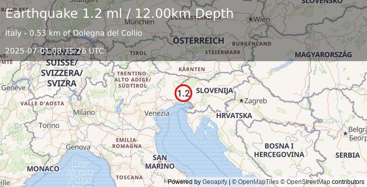 Earthquake NORTHERN ITALY (1.2 ml) (2025-07-01 08:35:26 UTC)