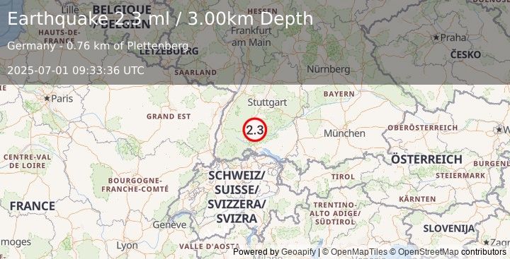 Earthquake FRANCE-GERMANY BORDER REGION (2.4 ml) (2025-07-01 09:33:37 UTC)
