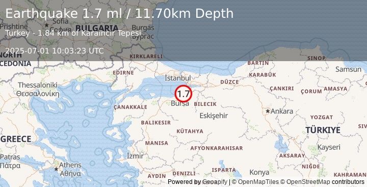 Earthquake WESTERN TURKEY (1.7 ml) (2025-07-01 10:03:23 UTC)