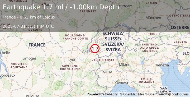 Earthquake FRANCE (1.7 ml) (2025-07-01 11:14:34 UTC)