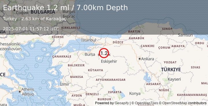 Earthquake WESTERN TURKEY (1.2 ml) (2025-07-01 11:57:12 UTC)
