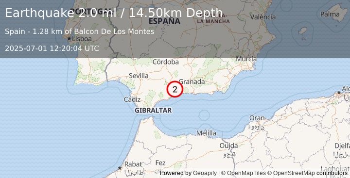 Earthquake STRAIT OF GIBRALTAR (2.0 ml) (2025-07-01 12:20:04 UTC)