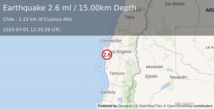 Earthquake BIO-BIO, CHILE (2.6 ml) (2025-07-01 12:20:29 UTC)