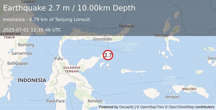 Earthquake SULAWESI, INDONESIA (2.7 m) (2025-07-01 12:35:46 UTC)