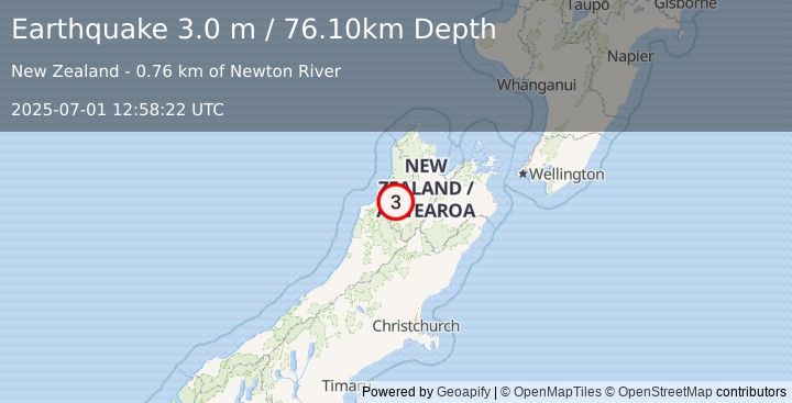 Earthquake SOUTH ISLAND OF NEW ZEALAND (3.0 m) (2025-07-01 12:58:22 UTC)