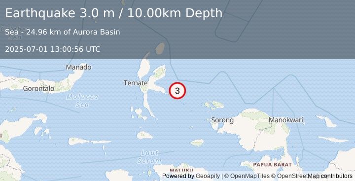 Earthquake HALMAHERA, INDONESIA (3.0 m) (2025-07-01 13:00:56 UTC)