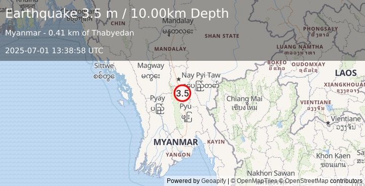 Earthquake MYANMAR (3.5 m) (2025-07-01 13:38:58 UTC)