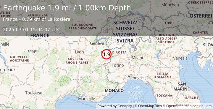 Earthquake FRANCE (1.9 ml) (2025-07-01 15:04:07 UTC)