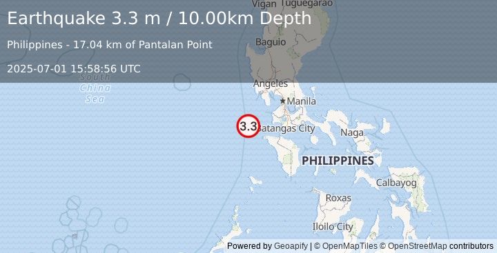 Earthquake PHILIPPINE ISLANDS REGION (3.3 m) (2025-07-01 15:58:56 UTC)