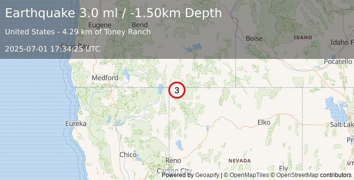 Earthquake NEVADA (3.1 ml) (2025-07-01 17:34:24 UTC)
