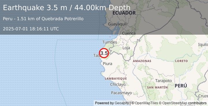 Earthquake PERU-ECUADOR BORDER REGION (3.5 m) (2025-07-01 18:16:11 UTC)