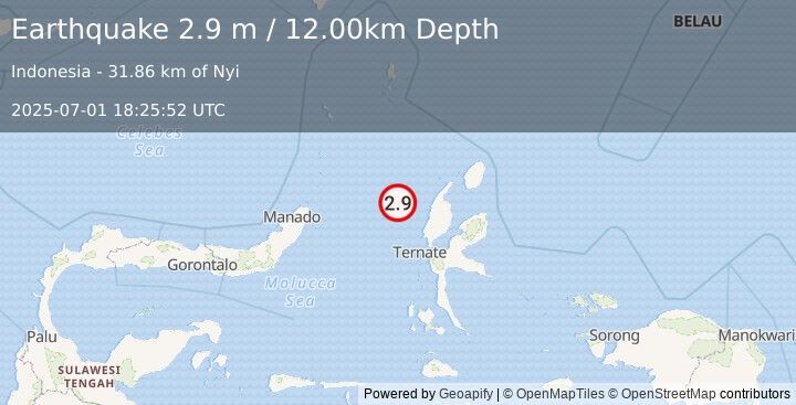 Earthquake MOLUCCA SEA (2.9 m) (2025-07-01 18:25:52 UTC)