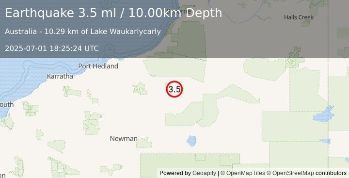 Earthquake WESTERN AUSTRALIA (3.5 ml) (2025-07-01 18:25:24 UTC)