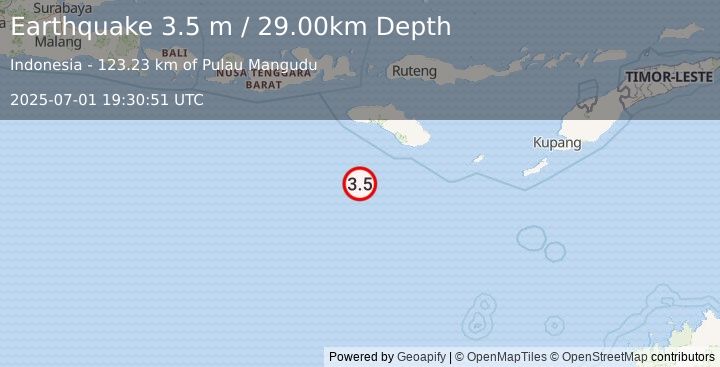 Earthquake SOUTH OF SUMBA, INDONESIA (3.5 m) (2025-07-01 19:30:51 UTC)
