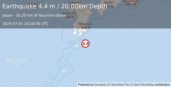 Earthquake KYUSHU, JAPAN (4.7 mb) (2025-07-01 20:18:05 UTC)