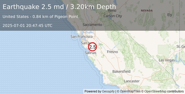 Earthquake NORTHERN CALIFORNIA (2.5 md) (2025-07-01 20:47:45 UTC)