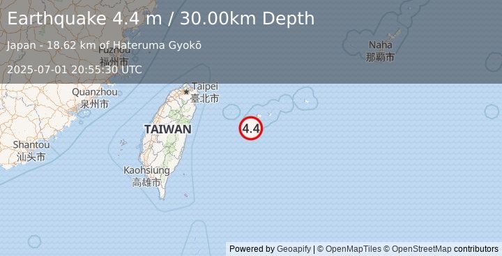 Earthquake SOUTHWESTERN RYUKYU ISL., JAPAN (4.4 m) (2025-07-01 20:55:30 UTC)