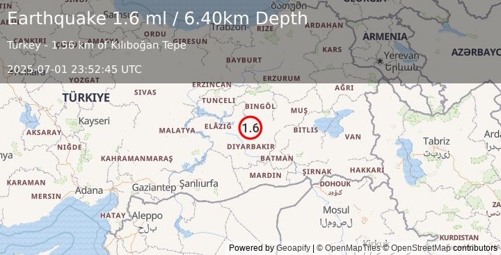 Earthquake EASTERN TURKEY (1.6 ml) (2025-07-01 23:52:45 UTC)