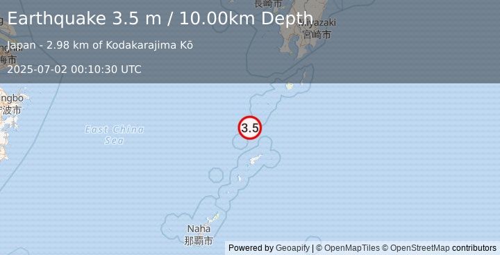 Earthquake RYUKYU ISLANDS, JAPAN (3.5 m) (2025-07-02 00:10:30 UTC)