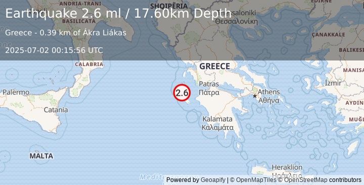 Earthquake GREECE (2.6 ml) (2025-07-02 00:15:56 UTC)