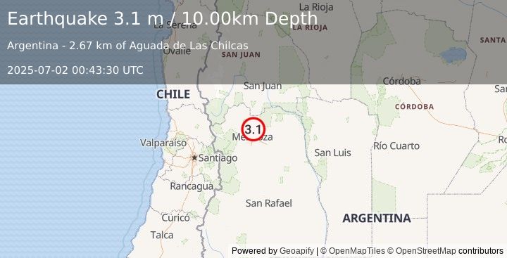 Earthquake MENDOZA, ARGENTINA (3.1 m) (2025-07-02 00:43:30 UTC)